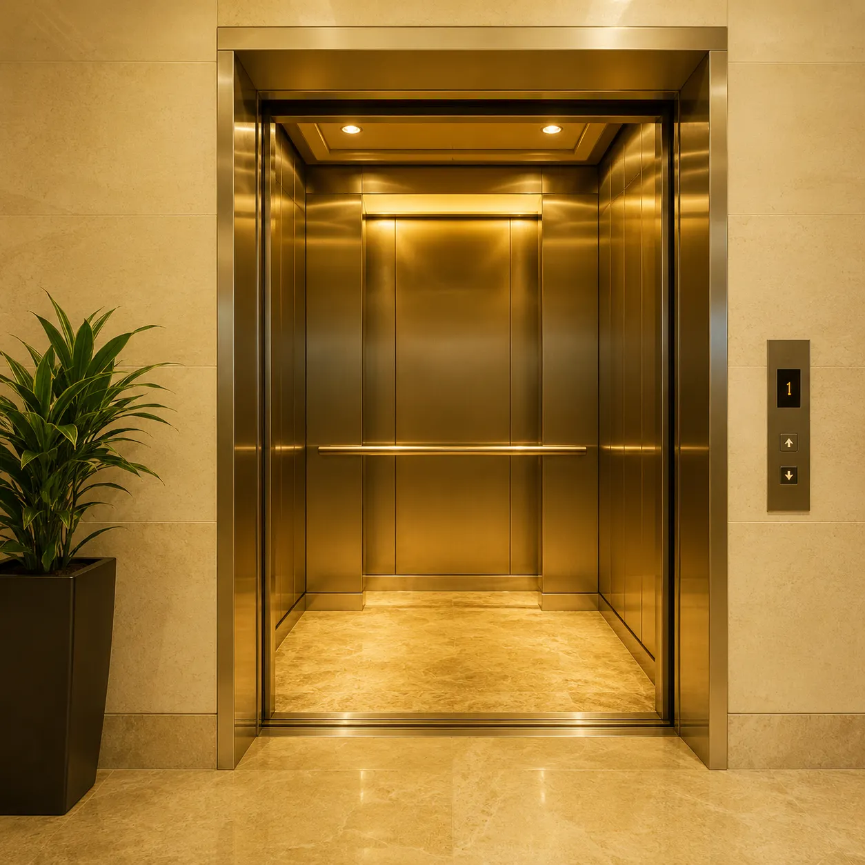 Modern passenger elevator cabin interior